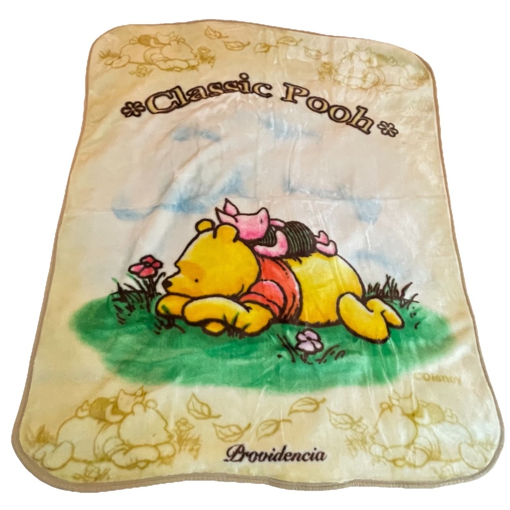 VTG Disney Winnie The Pooh Plush Baby Blanket Fleece Lovey Crib 45" x 52" RARE!